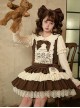 Frosting Fairy Tale Series Cute Doll Retro Brown Beige Lamb Rabbit Sweet Lolita Long Sleeve Short Dress Bowknot Brooch Belt Embroidery Brooch Set