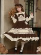 Frosting Fairy Tale Series Brown Beige Cute Lamb Rabbit Embroidery Sweet Lolita Long Sleeve Long Dress Bowknot Brooch Belt Embroidery Brooch Set
