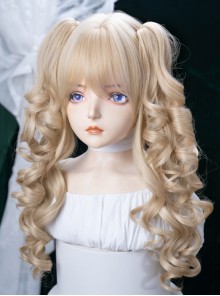 Milk Puff Sugar Series Cute Golden Retro Bangs Vintage Doll Sweet Lolita Bob Clamp Curl Twin Ponytail Roman Curls Wig