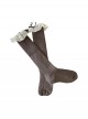 Retro Cute Vertical Striped Textured Cotton Lace Trim With Bow Ribbon Decoration Sweet Lolita Cashmere Mid Calf Stockings Socks
