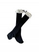 Retro Cute Vertical Striped Textured Cotton Lace Trim With Bow Ribbon Decoration Sweet Lolita Cashmere Mid Calf Stockings Socks
