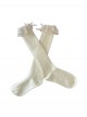 Retro Cute Vertical Striped Textured Cotton Lace Trim With Bow Ribbon Decoration Sweet Lolita Cashmere Mid Calf Stockings Socks