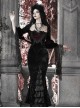 Ancient Castle Thriller Series Elegant Black Vintage Heart Shape Lace Embroidery Ruffle Velvet Strapless Gothic Bell Sleeve Fishtail Dress