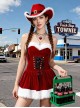 Original Christmas Series Halloween Cosplay Sexy Red Velvet Christmas Dress Denim Hat Costume Set