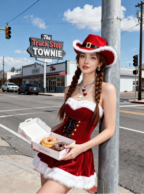 Original Christmas Series Halloween Cosplay Sexy Red Velvet Christmas Dress Denim Hat Costume Set