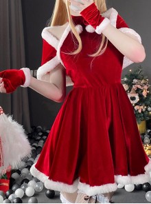 Original Christmas Series Halloween Cosplay Sweet Sexy Red Christmas Party Halter Neck Dress Costume Set