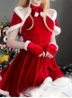 Original Christmas Series Halloween Cosplay Sweet Sexy Red Christmas Party Halter Neck Dress Costume Set