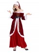 Original Christmas Series Halloween Cosplay Red Retro Elegant Court Style Velvet Maxi Dress Costume Hat Belt Set