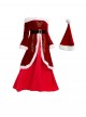 Original Christmas Series Halloween Cosplay Red Retro Elegant Court Style Velvet Maxi Dress Costume Hat Belt Set