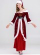 Original Christmas Series Halloween Cosplay Red Retro Elegant Court Style Velvet Maxi Dress Costume Hat Belt Set