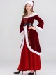 Original Christmas Series Halloween Cosplay Red Retro Elegant Court Style Velvet Maxi Dress Costume Hat Belt Set