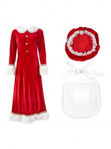 Original Christmas Series Halloween Cosplay Red White Christmas Holiday Party Santa Claus Dress Costume Hat Apron Set
