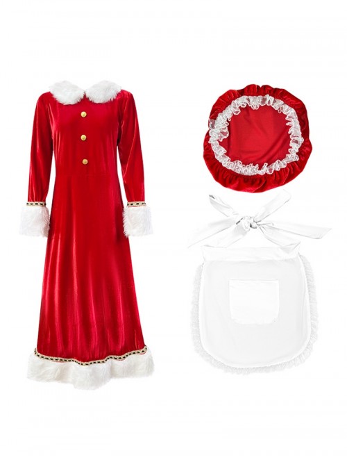 Original Christmas Series Halloween Cosplay Red White Christmas Holiday Party Santa Claus Dress Costume Hat Apron Set