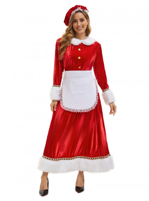 Original Christmas Series Halloween Cosplay Red White Christmas Holiday Party Santa Claus Dress Costume Hat Apron Set