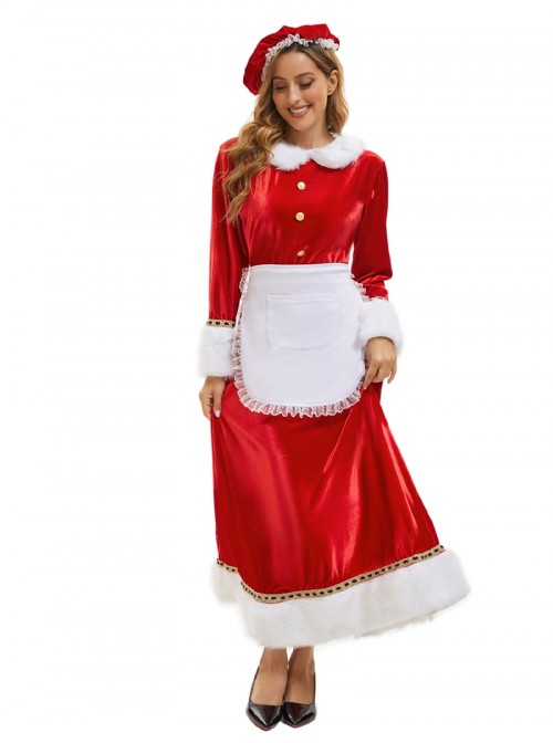 Original Christmas Series Halloween Cosplay Red White Christmas Holiday Party Santa Claus Dress Costume Hat Apron Set