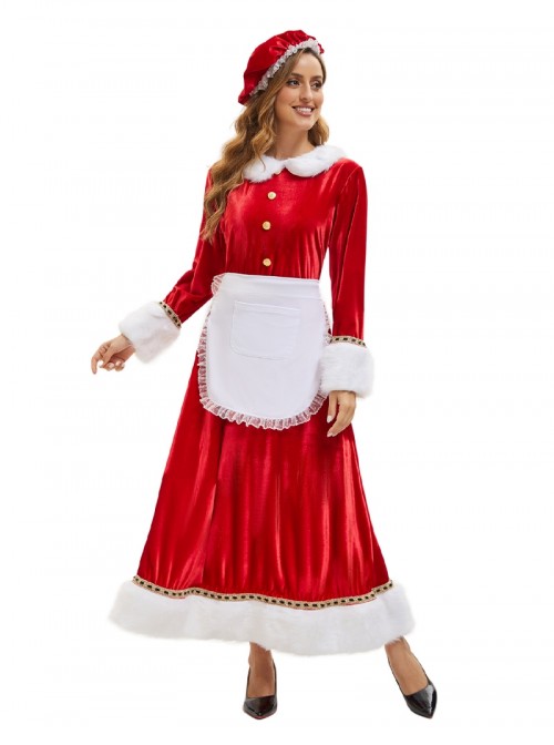 Original Christmas Series Halloween Cosplay Red White Christmas Holiday Party Santa Claus Dress Costume Hat Apron Set