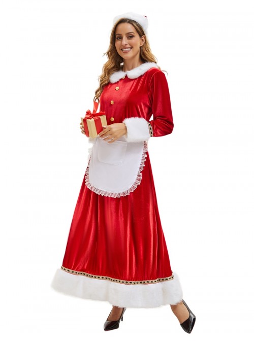 Original Christmas Series Halloween Cosplay Red White Christmas Holiday Party Santa Claus Dress Costume Hat Apron Set