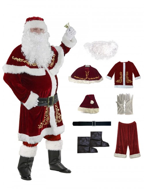 Original Christmas Series Halloween Cosplay Christmas Santa Claus Red White Print With Beard Costume Set