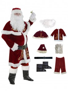 Original Christmas Series Halloween Cosplay Christmas Santa Claus Red White Print With Beard Costume Set
