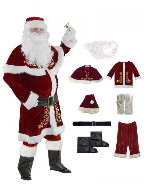 Original Christmas Series Halloween Cosplay Christmas Santa Claus Red White Print With Beard Costume Set