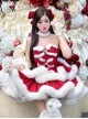 Holiday Princess Series Christmas Cute Red Velvet White Plush Bowknot Snowflake Diamond Decorated Multi-Layer Hem Sweet Lolita Sleeveless Dress