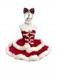 Holiday Princess Series Christmas Cute Red Velvet White Plush Bowknot Snowflake Diamond Decorated Multi-Layer Hem Sweet Lolita Sleeveless Dress