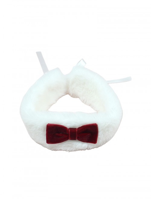 Cute Christmas Red Velvet Bowknot Decoration White Plush Ribbon Kawaii Fashion Necklace Choker