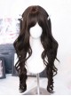 Vintage Daily Japanese Style Dark Brown Natural Blunt Bangs Sweet Lolita Long Curly Wig