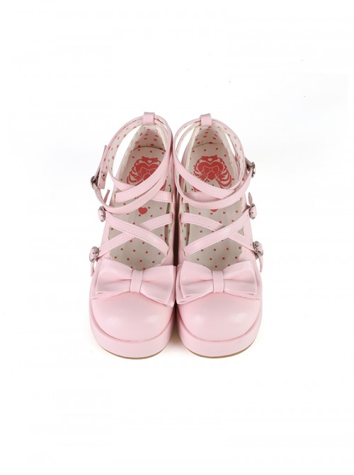 Sponge Cake Tower Series Butterfly Bowknot Cross Strap Cute Comfortable Same Color Base Soles Sweet Lolita Round Toe Platform Shoes