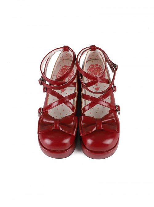 Sponge Cake Tower Series Butterfly Bowknot Cross Strap Cute Comfortable Same Color Base Soles Sweet Lolita Round Toe Platform Shoes