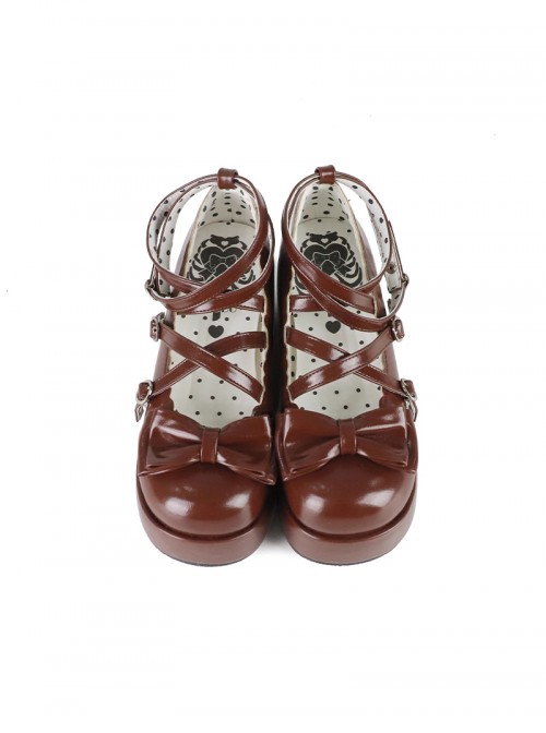 Sponge Cake Tower Series Butterfly Bowknot Cross Strap Cute Comfortable Same Color Base Soles Sweet Lolita Round Toe Platform Shoes