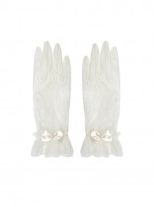 Exquisite Elegant Apricot Satin Pearl Bowknot Decoration Sweet Lolita Lace Gloves