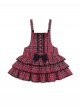 Christmas Velvet Cake Series Red Plaid Christmas Black Bowknot Crisscross Lace Up Design Ruffled Hem Sweet Lolita Sleeveless Dress