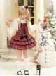 Christmas Velvet Cake Series Red Plaid Christmas Black Bowknot Crisscross Lace Up Design Ruffled Hem Sweet Lolita Sleeveless Dress