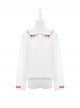 Christmas Velvet Cake Series Cute White Round Neck Red Bowknot Decoration Lace Trim Sweet Lolita Long Sleeve Shirt