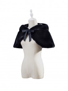 Christmas Velvet Cake Series Cute Black Cat Ear Design Warm Hooded Style Ribbon Decoration Sweet Lolita Short Cape