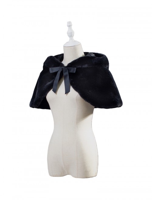 Christmas Velvet Cake Series Cute Black Cat Ear Design Warm Hooded Style Ribbon Decoration Sweet Lolita Short Cape