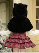 Christmas Velvet Cake Series Cute Black Cat Ear Design Warm Hooded Style Ribbon Decoration Sweet Lolita Short Cape
