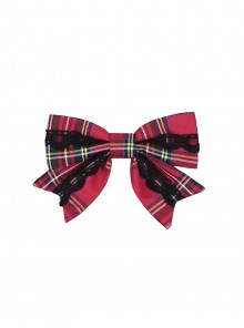 Exquisite Vintage Christmas Red Plaid Black Lace Decoration Sweet Lolita Bowknot Brooch