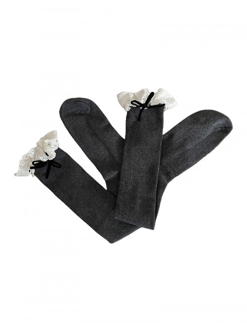 Versatile Maillard Embroidery Lace Plush Bowknot Ballet Style Sweet Lolita Mid Calf Socks