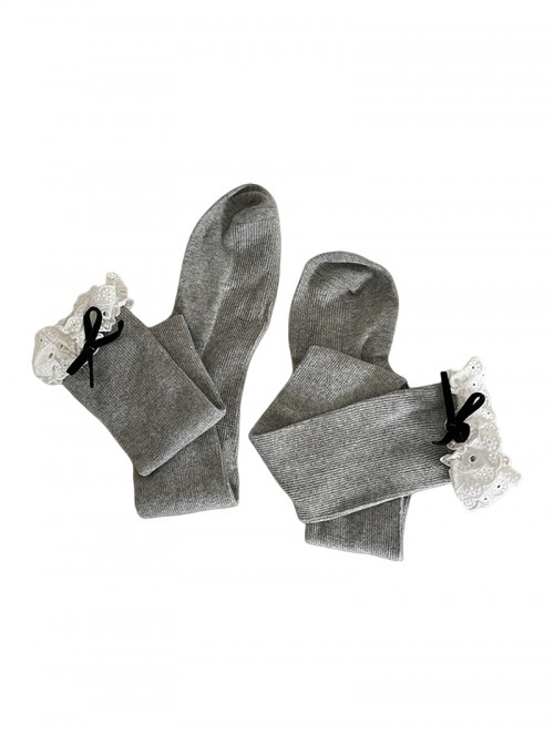 Versatile Maillard Embroidery Lace Plush Bowknot Ballet Style Sweet Lolita Mid Calf Socks