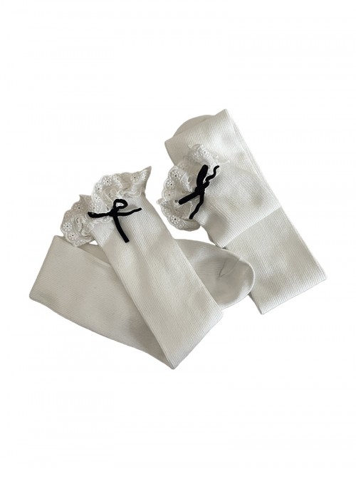 Versatile Maillard Embroidery Lace Plush Bowknot Ballet Style Sweet Lolita Mid Calf Socks