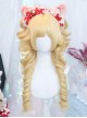 Exquisite Cute Light Golden Fluffy Daily Bangs Long Roman Tiger Mouth Clip Ponytail Sweet Lolita Full Head Curly Wig