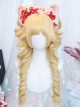 Exquisite Cute Light Golden Fluffy Daily Bangs Long Roman Tiger Mouth Clip Ponytail Sweet Lolita Full Head Curly Wig