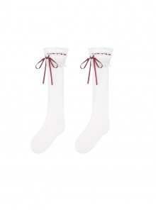 Cute Ballet Style Japanese Style Bowknot Ribbon White Lace Sweet Lolita Cotton Calf Socks