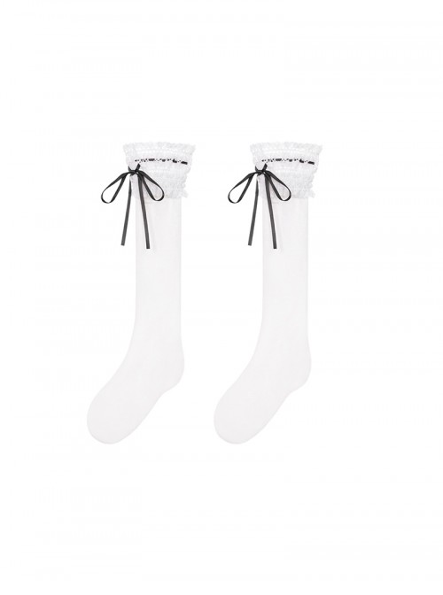 Cute Ballet Style Japanese Style Bowknot Ribbon White Lace Sweet Lolita Cotton Calf Socks
