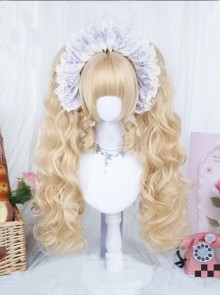 Dreamy Series Light Golden Bangs Cute Roman Curl Double Ponytail Sweet Lolita Long Curly Wig