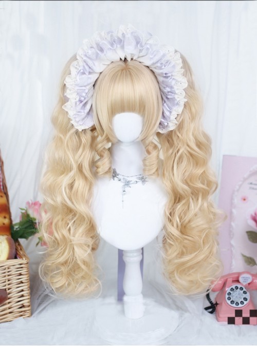 Dreamy Series Light Golden Bangs Cute Roman Curl Double Ponytail Sweet Lolita Long Curly Wig