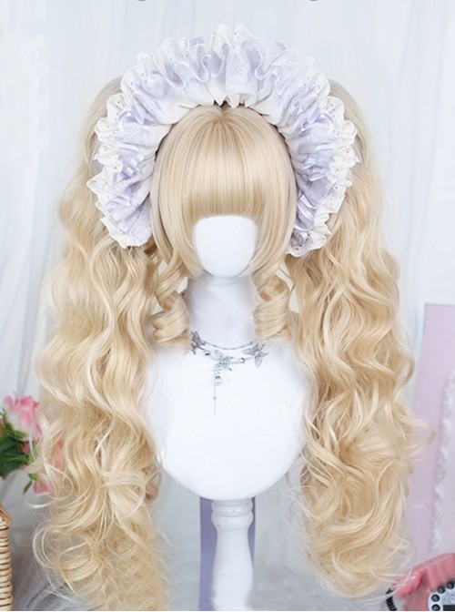 Dreamy Series Light Golden Bangs Cute Roman Curl Double Ponytail Sweet Lolita Long Curly Wig