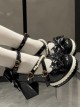 Retro Elegant Bowknot Pearl Bracelet Heart Shape Metal Buckle Sweet Lolita Round Toe Chunky Heel Leather Shoes